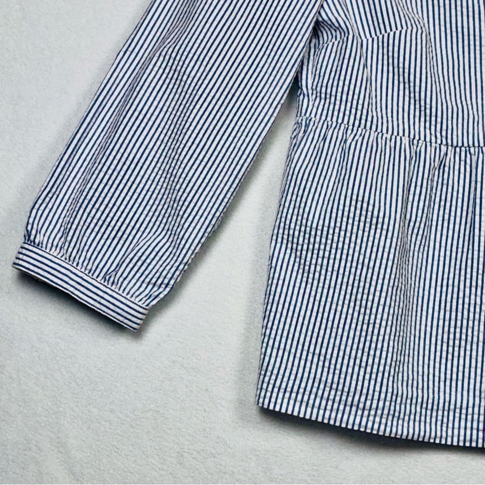 Garnet Hill Womens Blouse Jacket Seersucker Blue White Striped Peplum 8 preppy - Picture 4 of 9